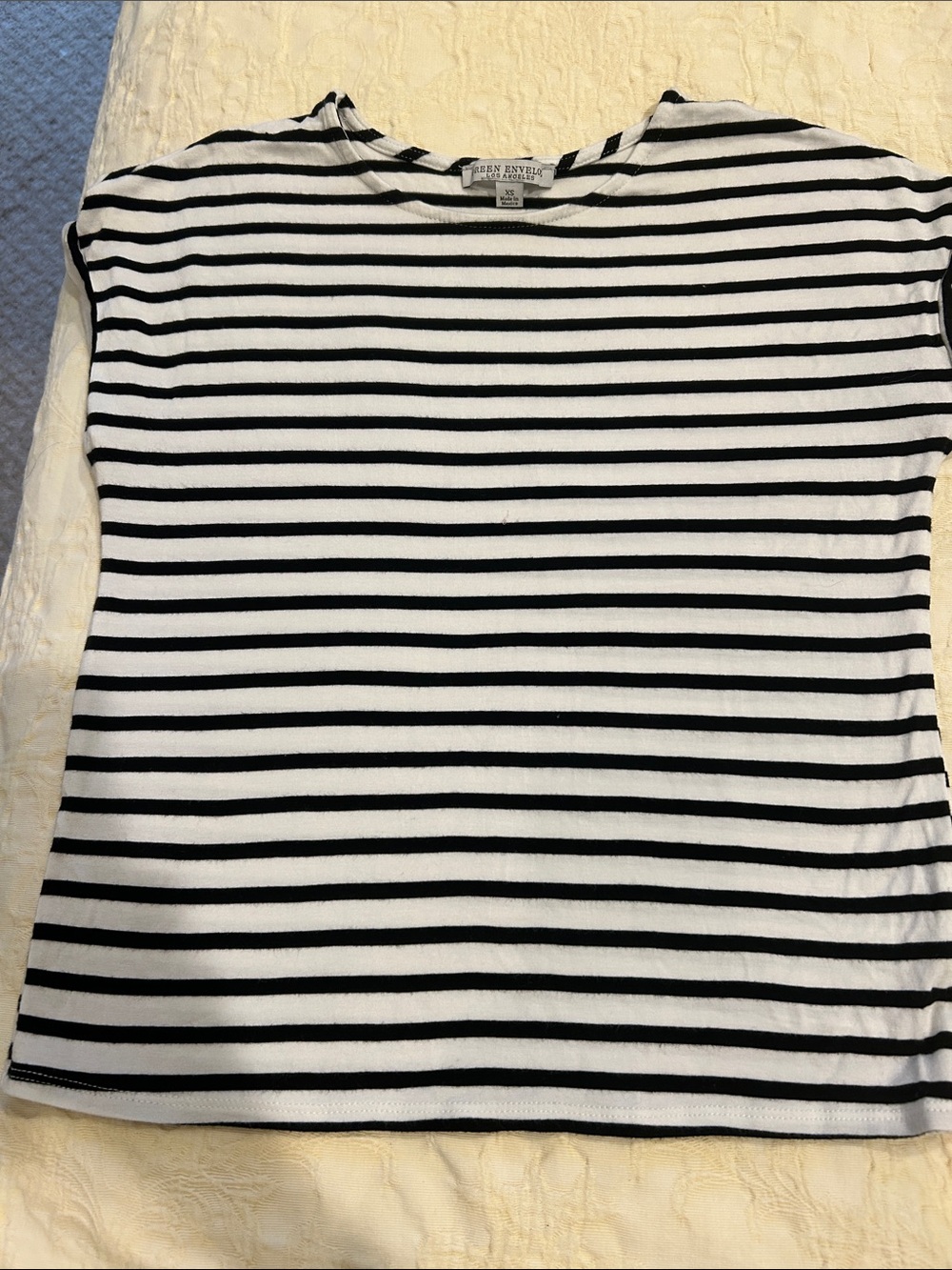 Green Envelope Black and White Striped Top
